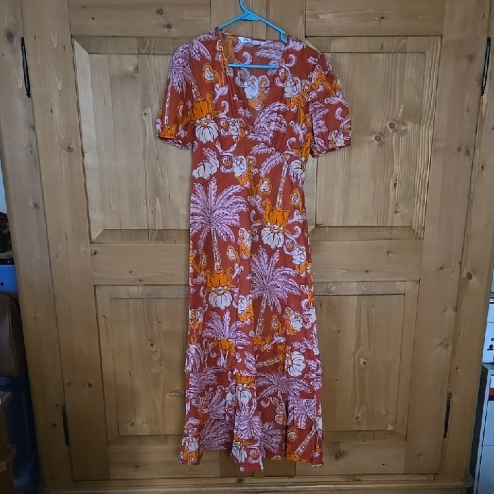 Zara Red and White Floral Maxi Dress